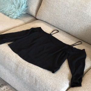 Express cold shoulder top, black, lace on top, size medium